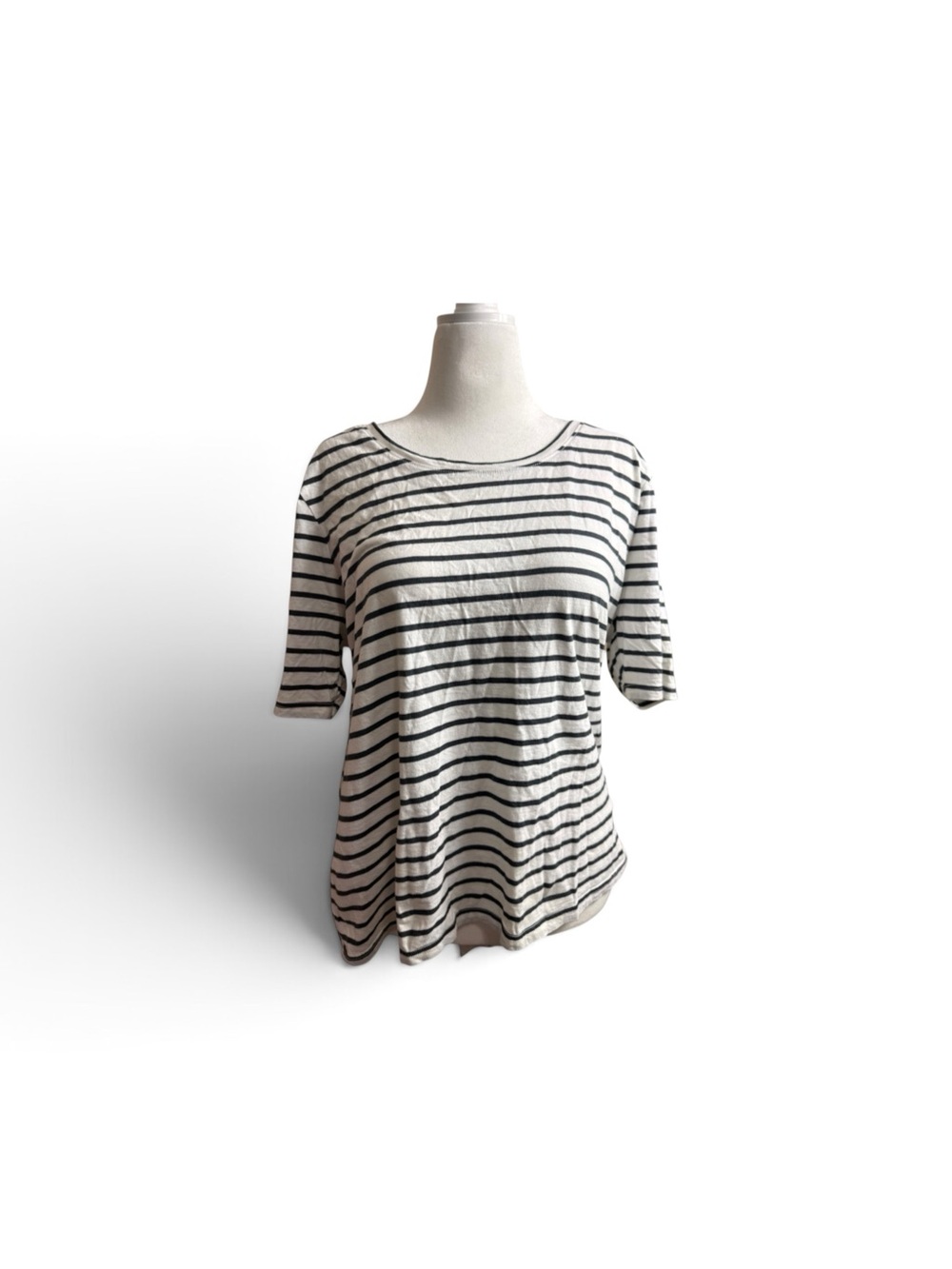 Duluth Trading Co Black & White Striped Short-Sleeve Scoop Top size XXL